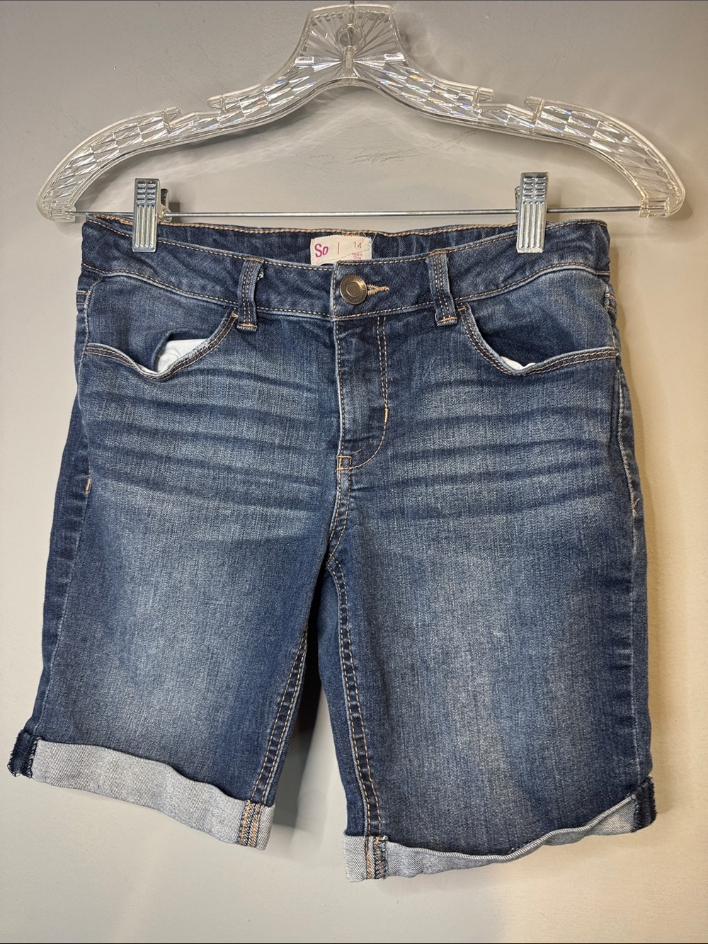 SO Dark Blue Cuffed girls (14) Denim Shorts